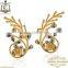 14K Yellow Gold Blue Sapphire Gemstone Designer Stud Earrings, Natural Diamond Pave Sapphire Gemstone Handmade Women Jewelry
