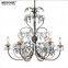 Retro Style 6 Light Chandelier, Black Iron Rustic Crystal Chandelier Light MD82000