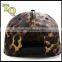 5 panel leopard skin leather with logo metal plate custom made snapback hats