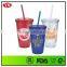 16oz double wall plastic ps color cup with straw