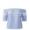 Runwaylover EY2332B 2017 Ladies Short Sleeve Fashion Off-Shoulder Stripe Blouse