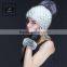 Lady style knitted winter mink fur pom pom beanie hats