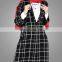 Fashion Business Wear Black and White Plaid Cardigans Tailored Collar Front Open Muslim Abaya