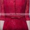 Modern New Design High Neck 1/2 Sleeve Red Beaded Sheath Bow Elegant Buttons Lace Beaded Evening Dress