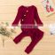 Cotton Fall Winter Baby Outfit Girl Knitted Rompers +  trousers pants 2pcs set Solid color kid girls clothing set