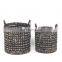 Multiuse Black Woven Water Hyacinth Plant Holder Set Of 2 Storage Laundry  Planter Basket With Easily Carring Handle