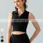 Custom Logo Fixed Pad Vest Slim Thin Breathable Fitness Running Crop Tops Lapel Sleeveless Sports Top Yoga Tank Top For Women