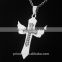 New Fashion Men's Women's Charm Stainless Steel Angel Wings Cross Pendant Necklace