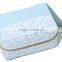 big capacity cosmetic bag printed white flowers in blue with gold zipper makeup bag
