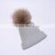 Women fashion beanie hat with fur ball/raccoon fur ball beanie hat KZ160047