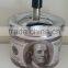 4.5" Round Push Down Ashtray with Spinning Tray New 50 & 100 dollar bill