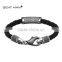 Wholsale mens blue leather bracelet for chrismas, stainless steel bracelet hammerfinish magnetic clasp jewelry