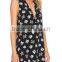 Women's Black Sexy Deep V Neck Sleeveless Floral print skirt Casual Dress