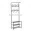 HOMCOM Hall Tree Entryway Storage Coat Hanger with Shoe Rack - Metal Black