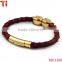 Red black genuine python bangle bracelets with gold plated skull