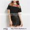 High Design Embroidered Rose Applique Mesh Shoulder Ladies Sexy Cotton T-Shirt