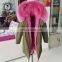 real pink color fox fur parka wholesale modern oversized fur trim coat for women