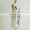 latest design rayon pleated sleeveless embroider women casual one piece dress