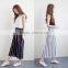 2016 Summer Fashion Women Chiffon Pant Elastic High Waist Multi Stripe Pleated Three Quarter Wide Leg Lady Pants Trousers