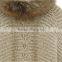 Hot sales type Woman Knit Jacket with raccoon fur collar/ lady cloak joker knitted coat with fake fur collar