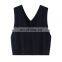 Fashionable Ladies Cashmere Bra Tank Top Cable Knitted V-Neck Short Casual Woolen Fabric Embroidered Logo on Back