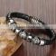 Black Genuine Leather Braided Wristband Bracelet Stainless Steel Clasp Men Face Design
