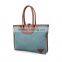 women shopping bag cotton canvas tote handbag matching genuine leather material