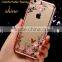 Hot Selling Luxury Garden Style Crystal Clear Soft TPU Diamante Eletroplated Case for Iphone 6