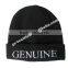 100% acrylic soft beanie hat in black color with with white embroidery letters on cuff wholesale factory alibaba china