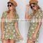 Wrap over short sleeved sexy women dresses ladies tie cuff floral casual dress