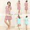 Qianxiu Summer Short Cotton Striped Nightgown
