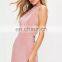 Pink Side Strap High Neck Bodycon Dress Sexy Style