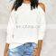 Plain white crew neckline bare enough cold shoulder sweatshirt