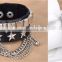new style men broader real leather punk rhinestone many layers skull bracelets with chain