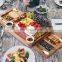 Amazon hot sale wooden cheese board and knife sets acacia charcuterie boards serving tray with double side marble slab