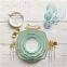 Gold Rimmed European Style High Grade Aqua Green Colored Porcelain Ceramic Charger Plate Dinner Set Tableware