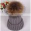 12-15cm 100% real raccoon fur pom poms with snap button for beanie hat