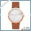 Hot sale luxury tan&rose gold woman wrist stainless steel watch Japan movement watch genuine leather strap marble dial watch