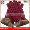 Fashion Womens Wear Winter Warm Ladies Waterproof Fabric Gloves with Fur Cuff
