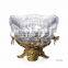 Ornamental Cast Bronze Crystal Fruit Bowl With Leaves, Clear Crystal Decorative Compote With Brass Base