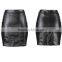 Unique design elegant black sexy mature women PU faux leather pencil skirt