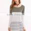 New Arrival Color Block Lace Trim Long T Shirt Stripes Cotton Spandex Casual Curved Hem Tee Dress