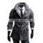 Hot sale cotton and polyester mixed stand collar with hat black and gray 4 size for choice woolen men coat clothing