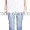 High Rise Two Tone Cropped Straight Legs Jeans Pants Denim with Staggered Hem