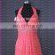 CE607 Latest Fashion Halter Floor Length Open Back Red Real Sample Bridesmaid Dress