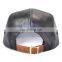 custom woven label flat brim 5 panel leather cap hat