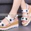 2016 new design comfortable ladies female woman high heel platform genuine cow leather sandals with stars decoration