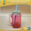 500ml colourful and handling glass mason jat with lid and straw