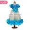 Blue Feather dresses for baby girls 2015 new design lace and feather kids dresses