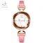 SHENGKE Luxury Ladies Watch Stainless Steel Caseback Leather Strap Crystal Stone Index Japan Quartz Movement Watches K0001L